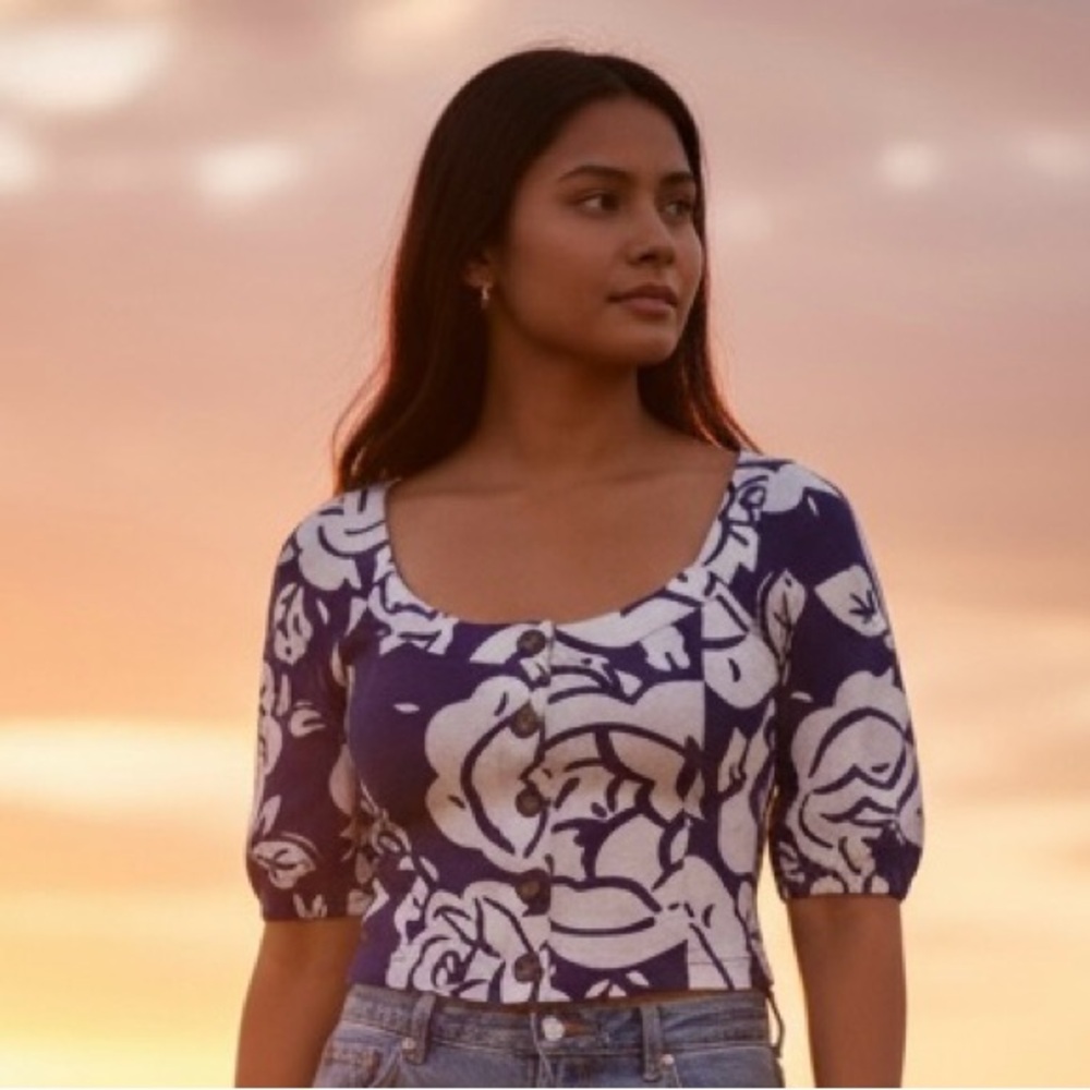 Anthropologie Maeve Amiens Floral Crop‎ Top